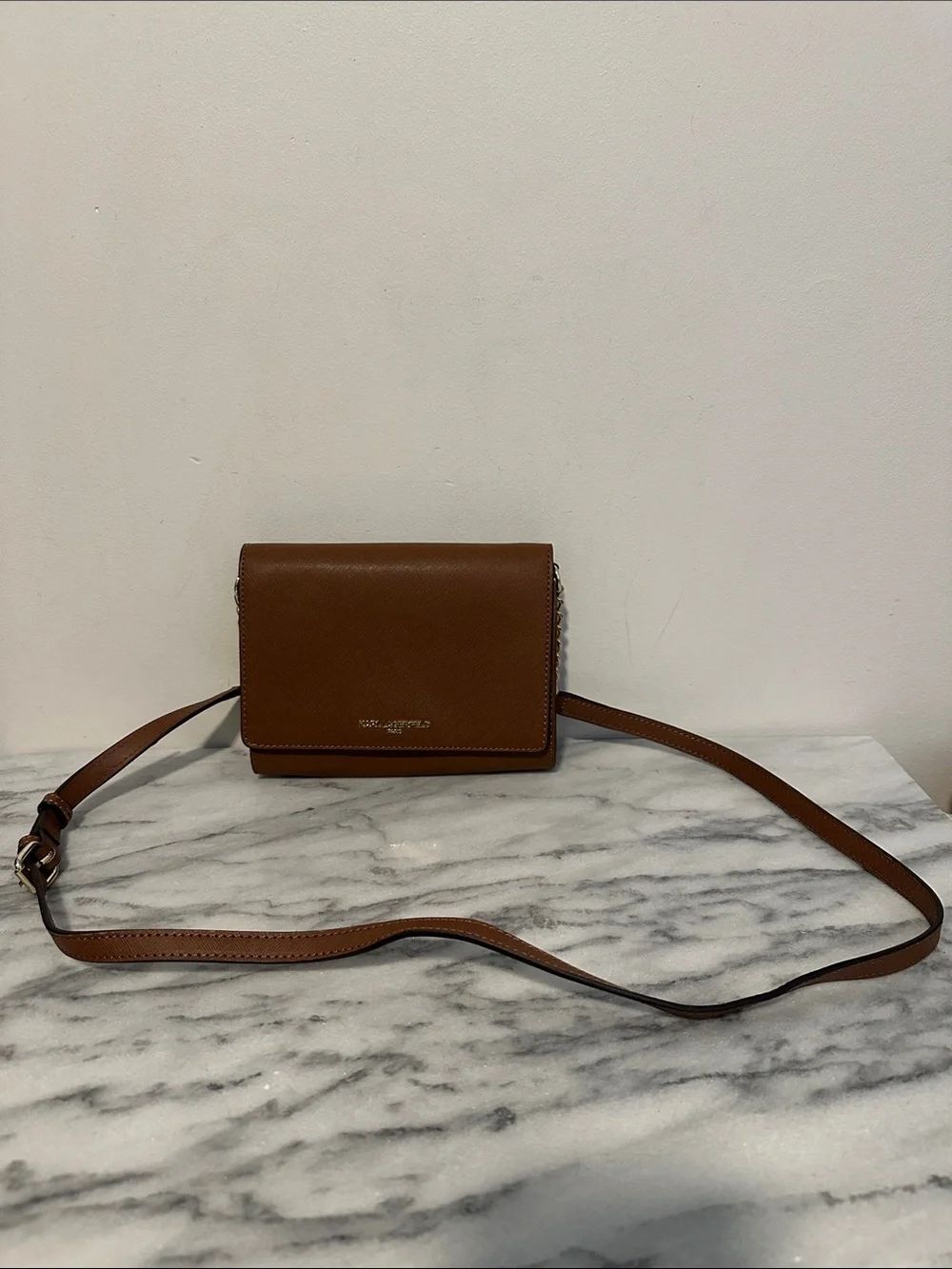 Karl Lagerfeld Paris Connie Flap Crossbody Bag Cognac